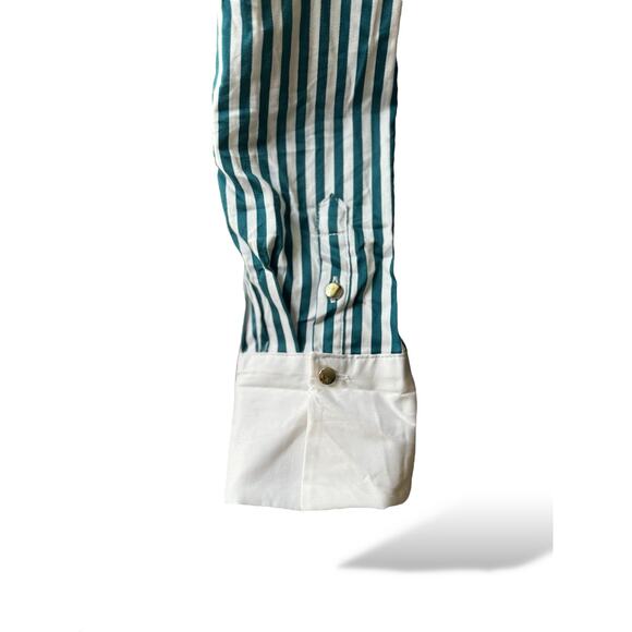 New York & Co Teal Striped Button Down Shirt L - Picture 5 of 8